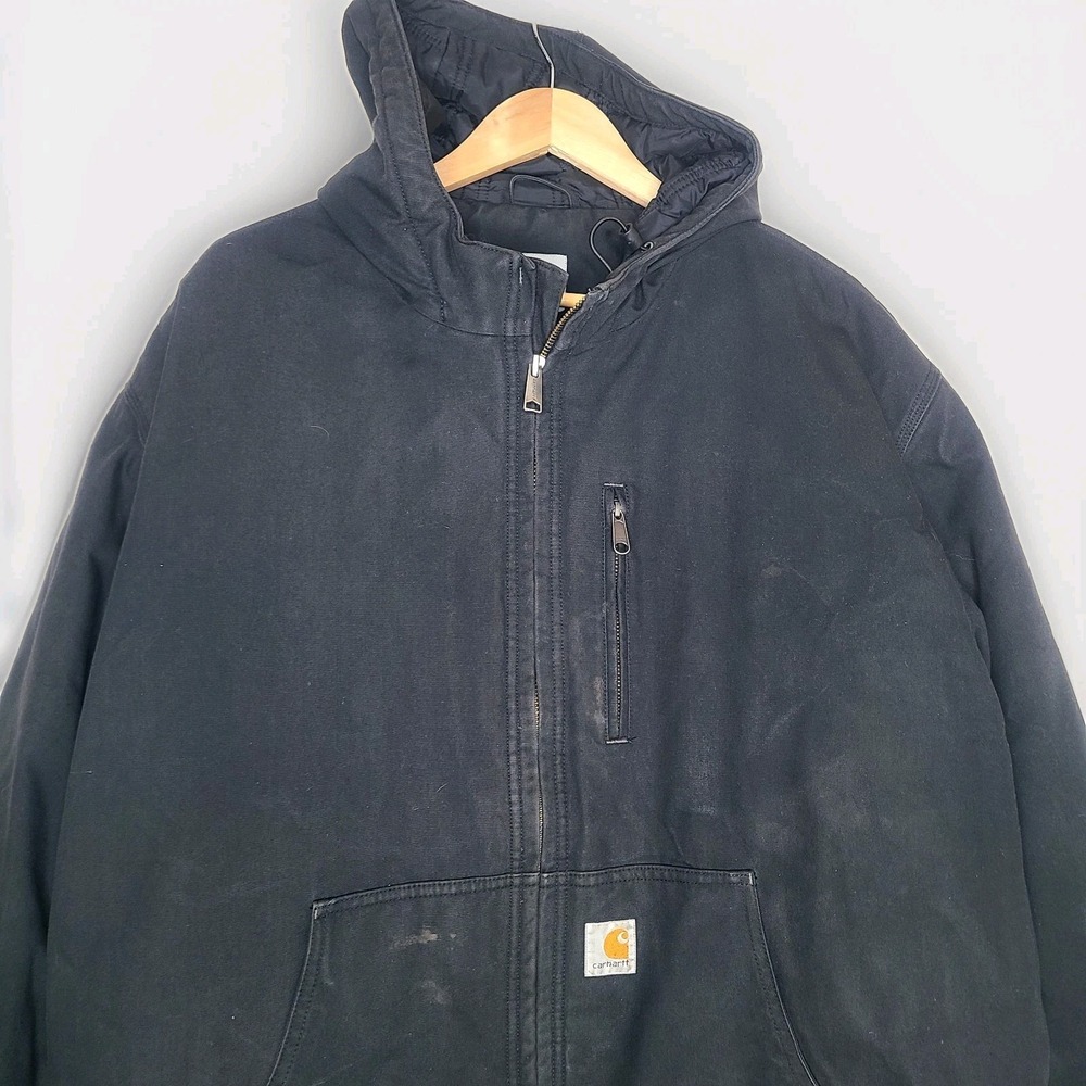 Carhartt Quick Duck Workwear Hooded Jacket Full Zip 2XL XXL Black - Picture 2 of 7